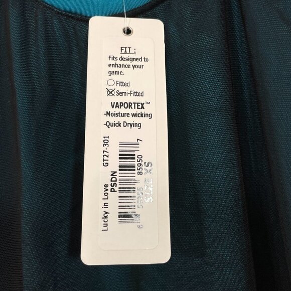 LUCKY IN LOVE Sleeveless Tank Size XS Tennis Shirt Black Mesh Over Teal NWT - Picture 4 of 7